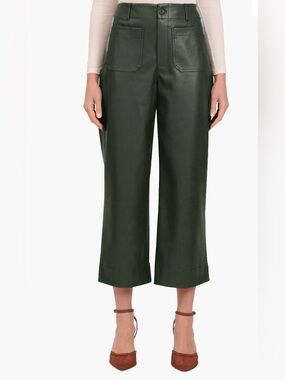 NWT Bagatelle Patch Pocket Faux Leather Crop Wide Leg Pant Forest Green Size 10